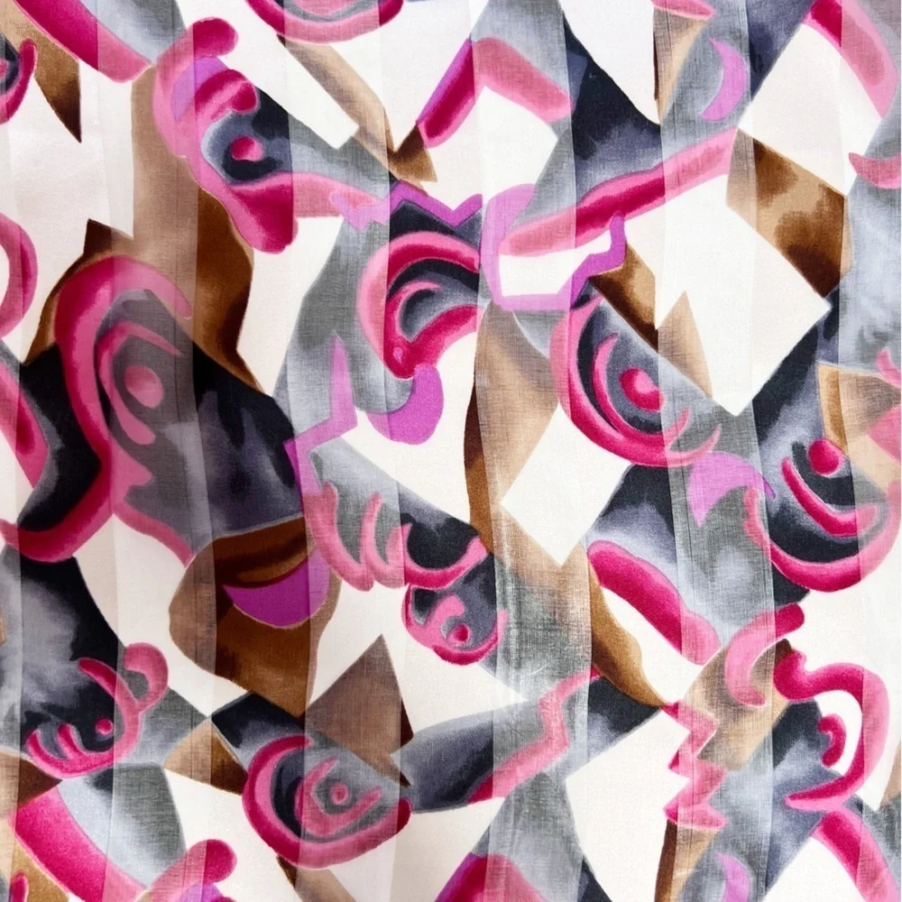 Vintage Silk Abstract Print Oblong Scarf